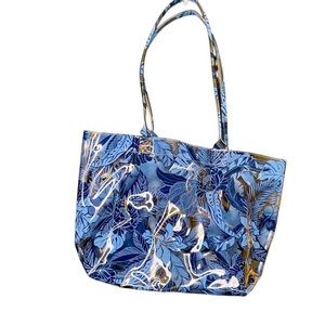 PINK VS blue white tropical clear beach tote bag 18” wide 13” tall EUC